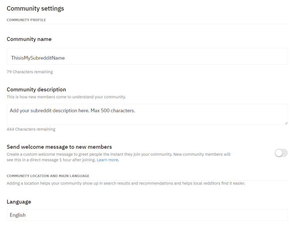 initial subreddit settings initial subreddit settings