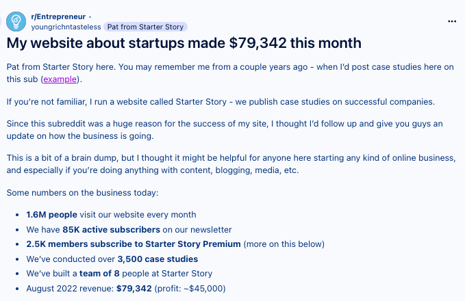 case study shared on Reddit