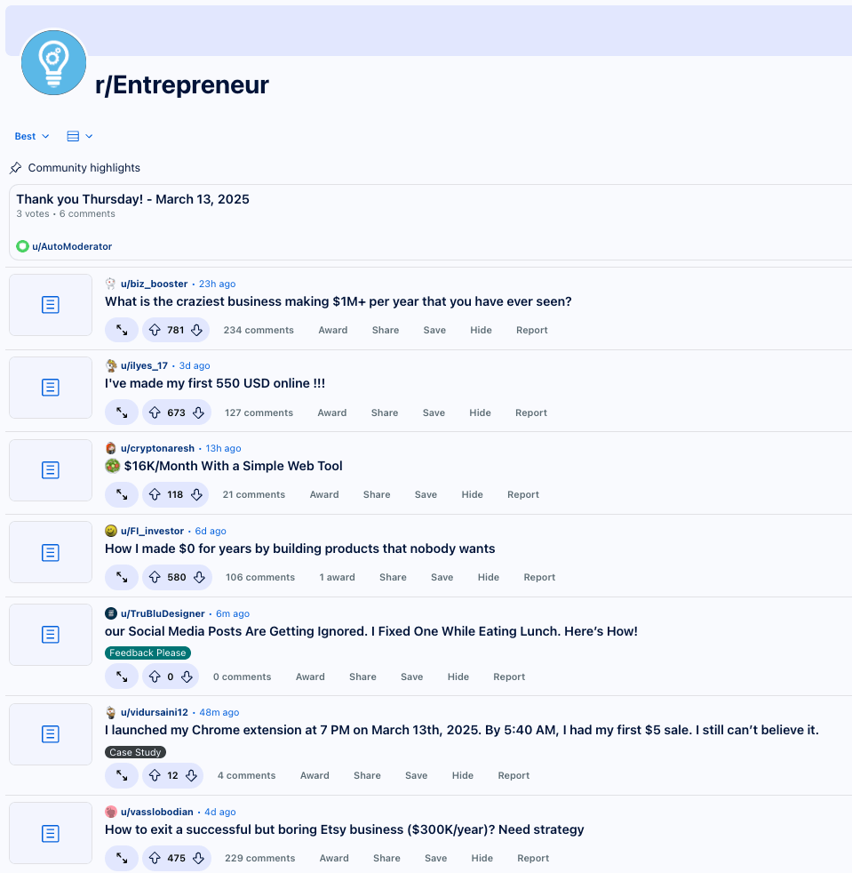 screenshot of rEntrepreneur