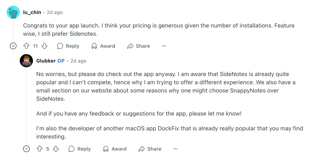 reddit feedback