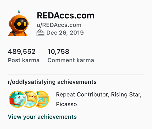 Reddit account details A Reddit account details (karma and achievements)