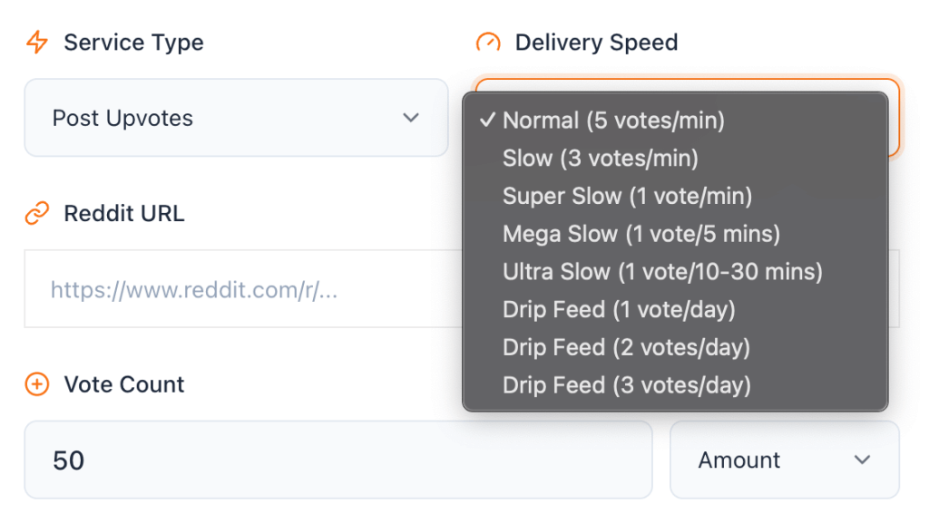 Different upvote delivery speed from REDAccs - unique drip-feed features that only REDAccs has.
