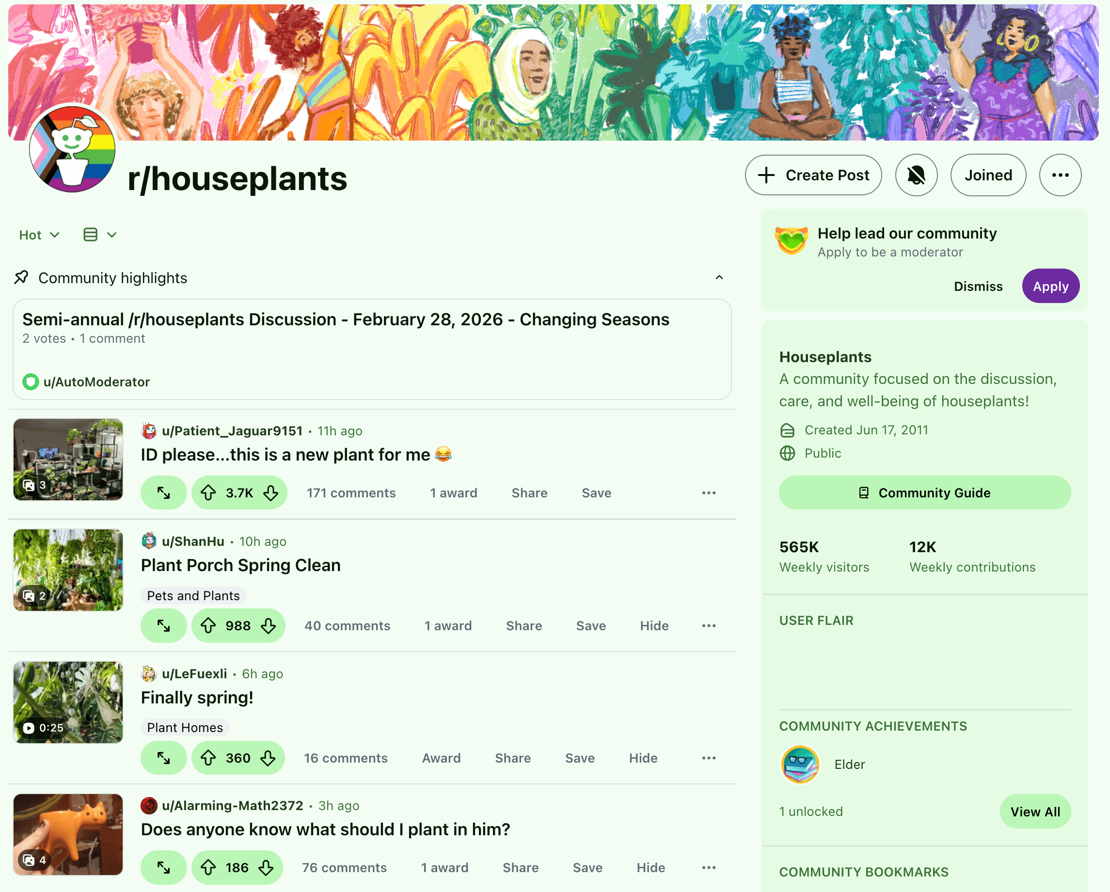 r/Houseplants is a very large subreddits that need real engagements to rank