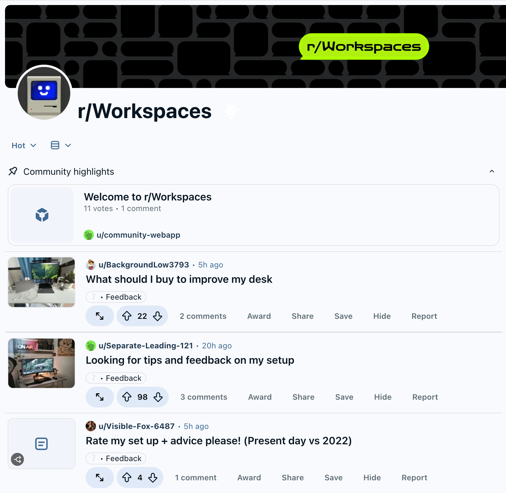 screenshots showing how new posts rank on the frontpage of a subreddit